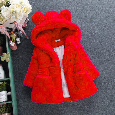 Baby-Kunstpelzjacke mit Kapuze